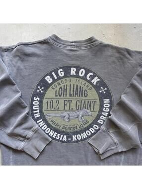 Vintage 1990s Big Rock Komodo Dragon Nature Faded Grey Crewneck Sweatshirt